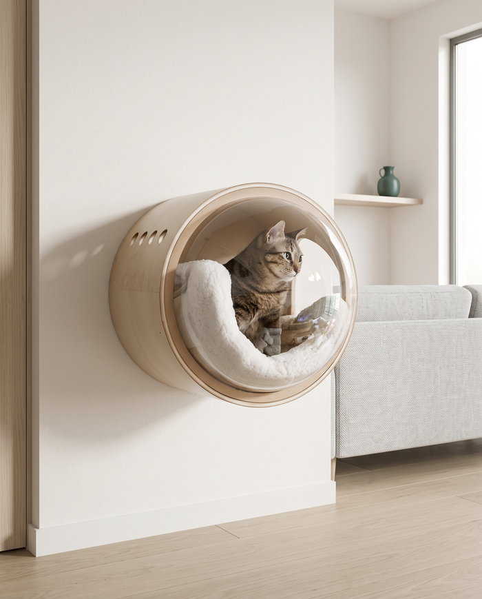 The Capsule acrylic cat bed in an Australian home